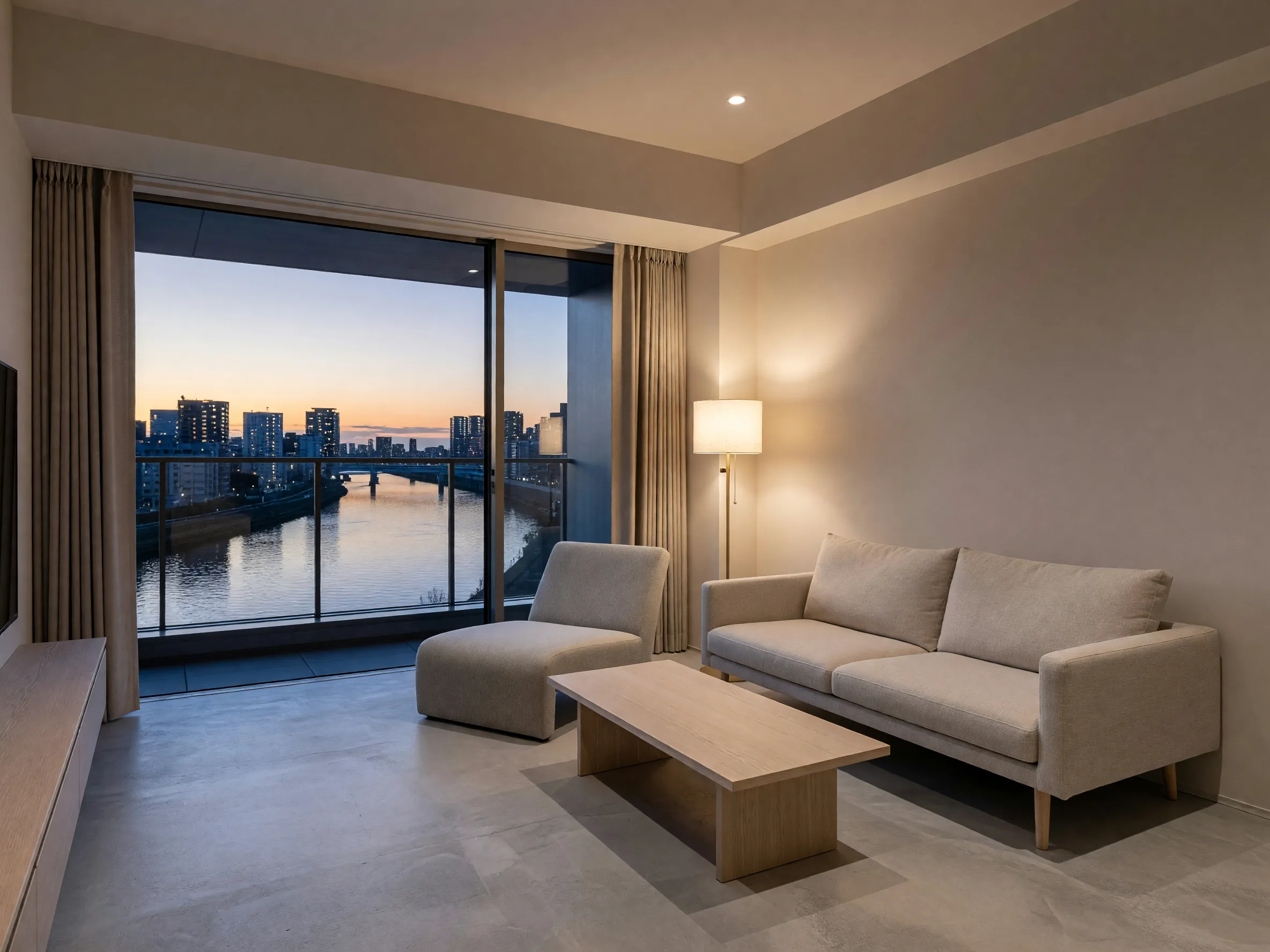 Modern luxury apartment overlooking the river in central Osaka